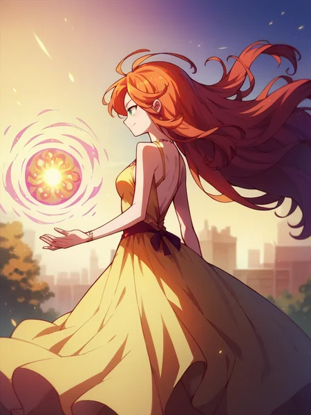 score_9, score_8_up, score_7_up, score_6_up, score_5_up, <lora:NGNLXLP:1> ngnl, 1girl, long hair, ginger hair, dress, magic