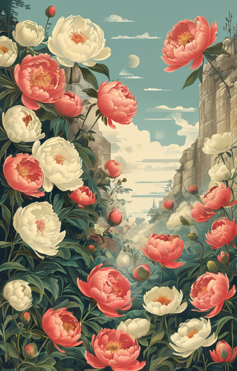 masterpiece,best quality,<lora:tbh245-sdxl:0.9>,illustration,style of Infographic decaying peonies