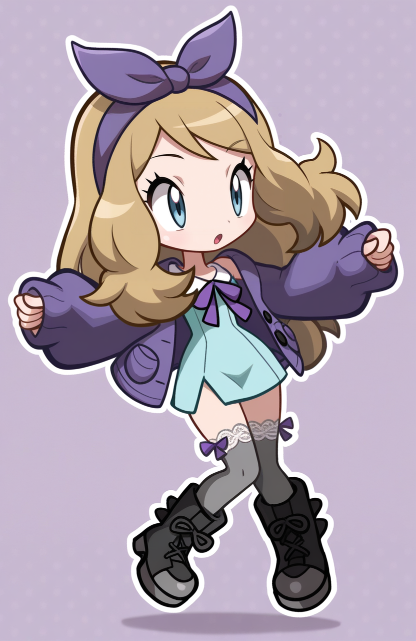 1girl, solo, full body,
serena \(pokemon\), long hair, blonde hair, blue eyes, purple ribbon-trimmed cardigan, sleeves past wrists, long sleeves, aqua dress, hobble dress, grey lace-trimmed thighhighs, black leather boots,
<lora:ShantaeChibi:1> shntchibi, petite, chibi, jumping, extremely detailed, highres, masterpiece, best quality