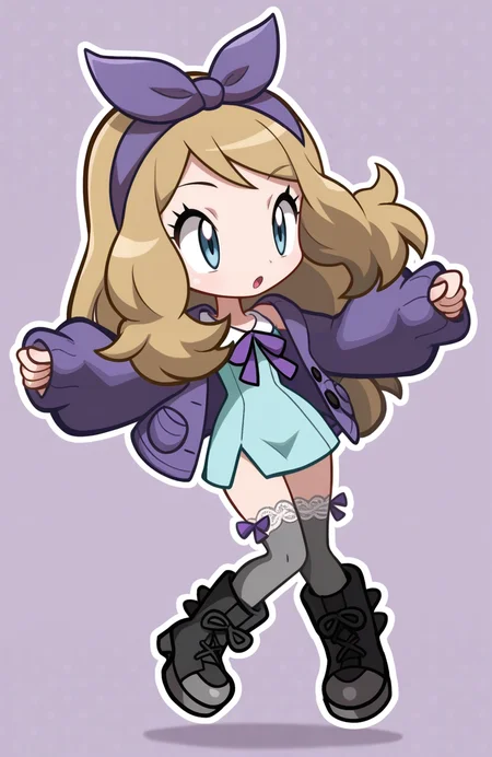 1girl, solo, full body,
serena \(pokemon\), long hair, blonde hair, blue eyes, purple ribbon-trimmed cardigan, sleeves past wrists, long sleeves, aqua dress, hobble dress, grey lace-trimmed thighhighs, black leather boots,
<lora:ShantaeChibi:1> shntchibi, petite, chibi, jumping, extremely detailed, highres, masterpiece, best quality