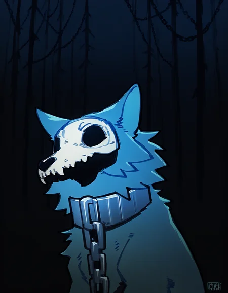 score_9, score_8_up, score_7_up, score_6_up, score_5_up, score_4_up, creature, solo, feral fox
Friedrich, blue fur, chain collar, skull, no eyes, <lora:dark_v1.9-pony:1> black theme, dark theme, dark background,forest, night,
 <lora:Friedrich_XL:1>