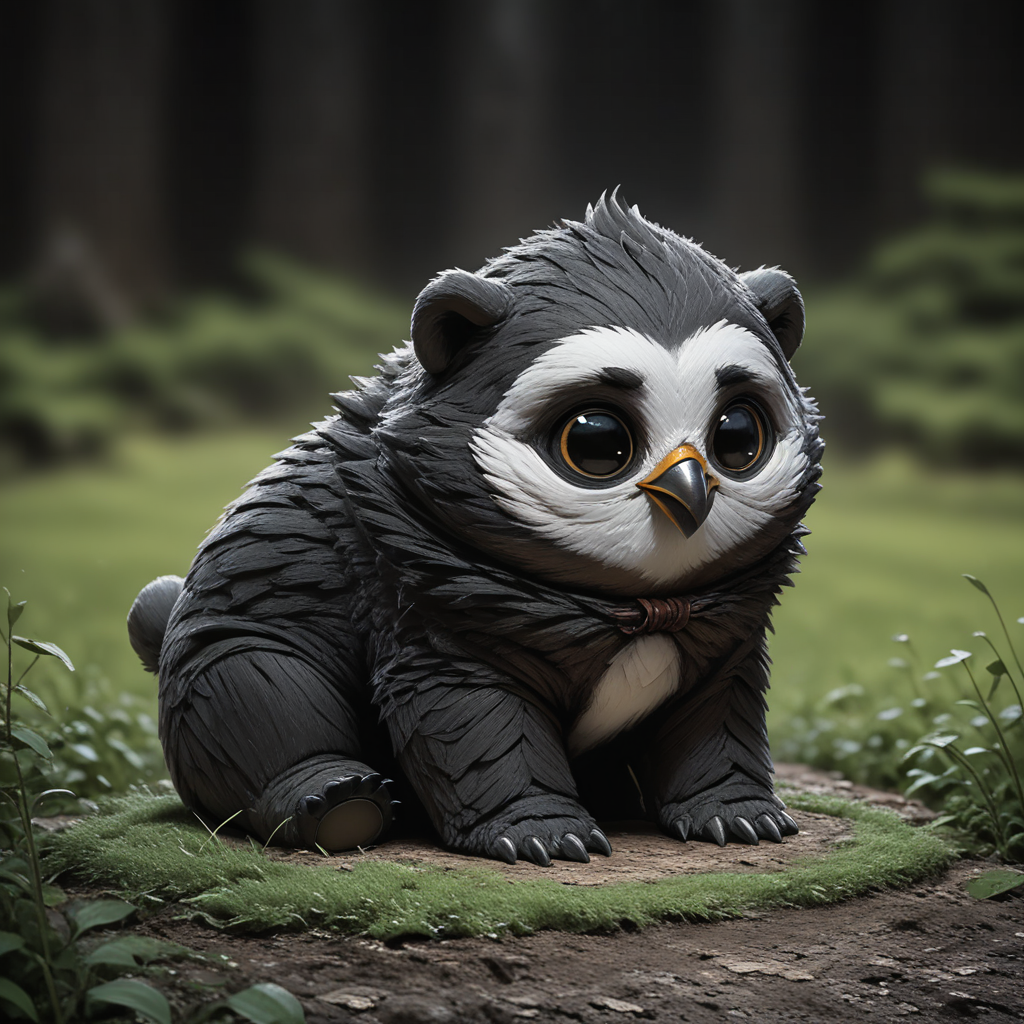 sref3709623716, cute little owlbear cub sitting on grass, beak, solo, <lora:sxz-sref3709623716:0.8>