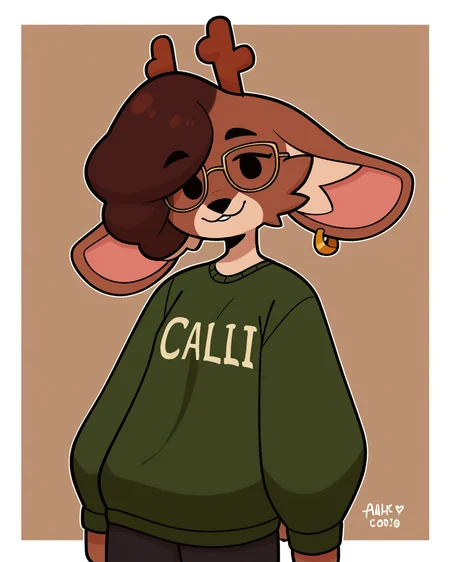 score_9_up, score_8_up, score_7_up, score_6_up, half-length portrait, small breasts, furry, female, furry female, brown hair, dot eyes, jackalope, antlers, green topwear, green sweater, short hair, female, glasses, spats, looking at viewer, solo, earring, neutral expression, socks, three-quarter view, head tilt, simple background, white outline, <lora:Leah_Pines(AIM)_XL_v1:0.15> <lora:PDXL_artist_tags_v2_big:0.5> <lora:The-Minuscule-Task_PDXL_v1.0:0.6> <lora:Bun_bunhearts:0.6>