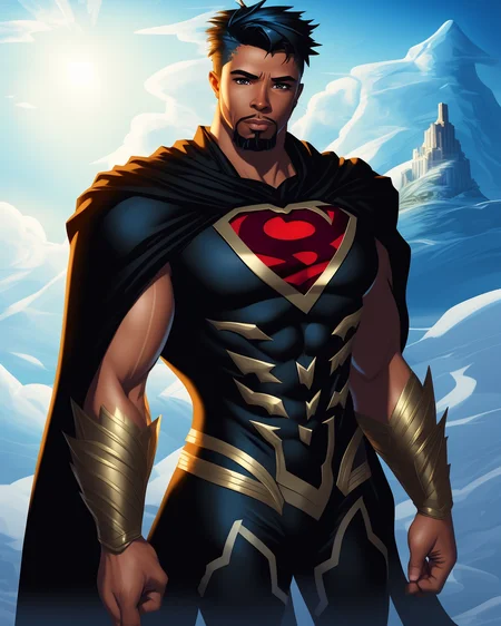 a portrait of a man, hro, epic, full body, fliying, cape, clouds
