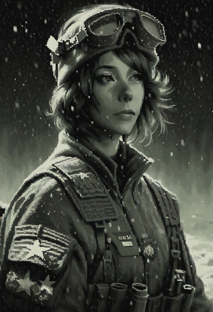 score_9, score_8_up, score_8,multiple woman snow soldiers, cel-shading, backlit, delicate features, nice day green war scene background, techwear, LFB, war in background, pixel, green theme, monochrome, huge battlefield portrait, detailed , realisitc, concentrated straight away