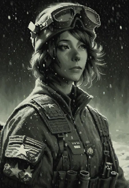 score_9, score_8_up, score_8,multiple woman snow soldiers, cel-shading, backlit, delicate features, nice day green war scene background, techwear, LFB, war in background, pixel, green theme, monochrome, huge battlefield portrait, detailed , realisitc, concentrated straight away