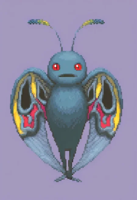 masterpiece, best quality, solo, looking at viewer, <lora:Ace-Attorney-Portraits-illus_Fp:1>, portrait, , pixel art, simple background, <lora:Mothman-illus_Fp:1>, mothman, pokemon \(creature\), no humans, wings, red eyes,