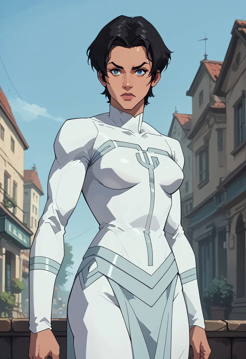 score_9, score_8_up, score_7_up, uncensored, best quality, masterpiece, 4k,
Portrait,
anissaxl, blue eyes, black hair, short hair,
white bodysuit, or bodysuit, long sleeves, or white long sleeves, white pants, pelvic curtain, boots,