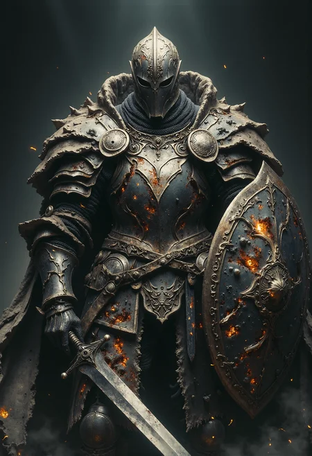 Haunted knight, rusted armor, burning eyes, cracked shield, cursed blade <lora:flux_sparklycism.safetensors:0.5>, <lora:Dever_Flux_Enhancer.safetensors:0.5>, <lora:Elden_Ring_-_Yoshitaka_Amano.safetensors:1.0>, <lora:Movie_Portrait.safetensors:0.6>, <lora:- Flux1 - soothing_atmo_V2.0.safetensors:0.3>, <lora:lith_mimosa_kiel_grw134_FLUX.safetensors:0.5>,