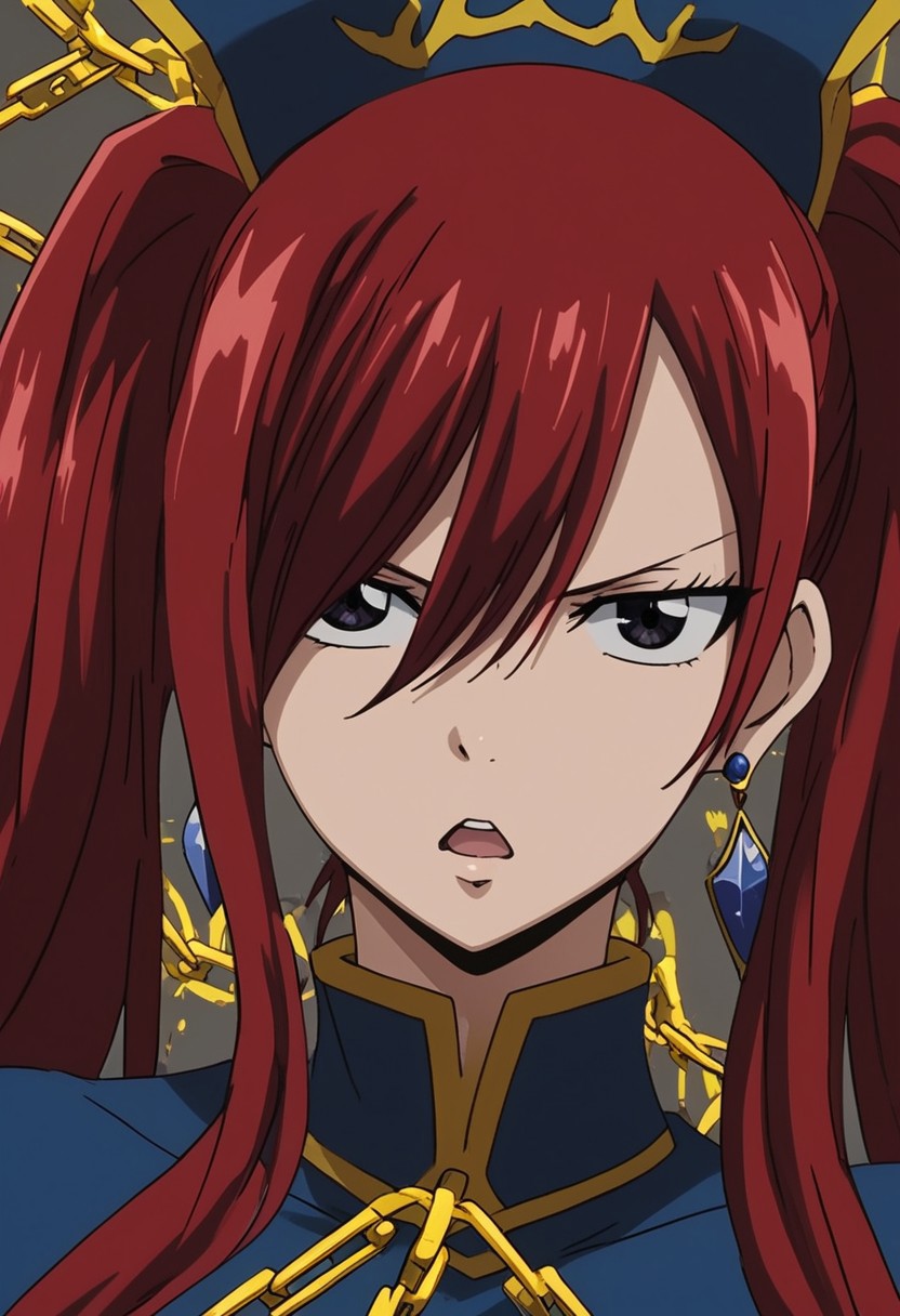 score_9, score_8_up, score_7_up, source_anime,
erzascarlet, <lora:erza-scarlet-ponyxl-lora-nochekaiser:1>
hair between eyes, open mouth, blue outfit (yellow outlines), evident neckline, golden chains, blue earrings, blue stay-up stockings, seductive looks, twin ponytails hair, big breasts, standing, close up