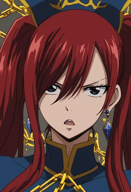 score_9, score_8_up, score_7_up, source_anime,
erzascarlet, <lora:erza-scarlet-ponyxl-lora-nochekaiser:1>
hair between eyes, open mouth, blue outfit (yellow outlines), evident neckline, golden chains, blue earrings, blue stay-up stockings, seductive looks, twin ponytails hair, big breasts, standing, close up