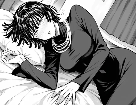 score_9, score_8_up, score_7_up, source_anime,
fubuki, <lora:opm-fubuki-manga-ponyxl-lora-nochekaiser:1>,
fubuki, fubuki \(one-punch man\), black hair, medium hair, monochrome, greyscale,
black dress, dress, high collar, jewelry, necklace, taut clothes, taut dress,
indoors, bed, bed room, on side, blush, drunk,
looking at viewer, cowboy shot, solo, dutch angle,