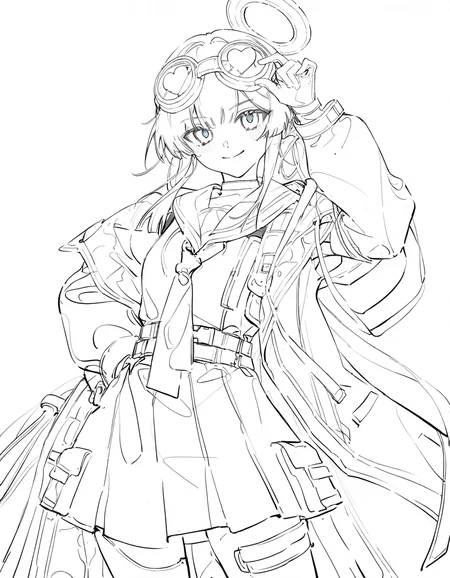 1girl,solo,white background,simple background,looking at viewer,cowboy shot,smile,vsdr.soul,goggles on head,necktie,<lora:vsdr.soul-000012:1>,alternate costume,sailor,, masterpiece, best quality, very aesthetic, absurdres,newest, incredibly absurdres,, artist:yoneyama mai, (artist:wanke:1.1), artist:mocha, (cotton:1.1), artist:date, (senpen:1.1), artist:ciloranko, artist:noyu, noyu23386566, (artist:sho:0.8264462809917354), (sho lwlw:0.9090909090909091), year 2023, (solo:1.3310000000000004), lineart, monochrome