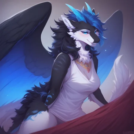 score_9, score_8_up, score_7_up, score_6_up, semi-realistic artwork, high quality, vibrant colors, best quality rendering, intricate details, high resolution, sharp focus, best render quality,Bastion Style Mix 2,solo
1girl,EnderMoonfur,furry,furred,dragon,blue horns,blue eyes,two-toned fur,black fur,white body,wings,feathered wings,long tail,anthro female,business outfit