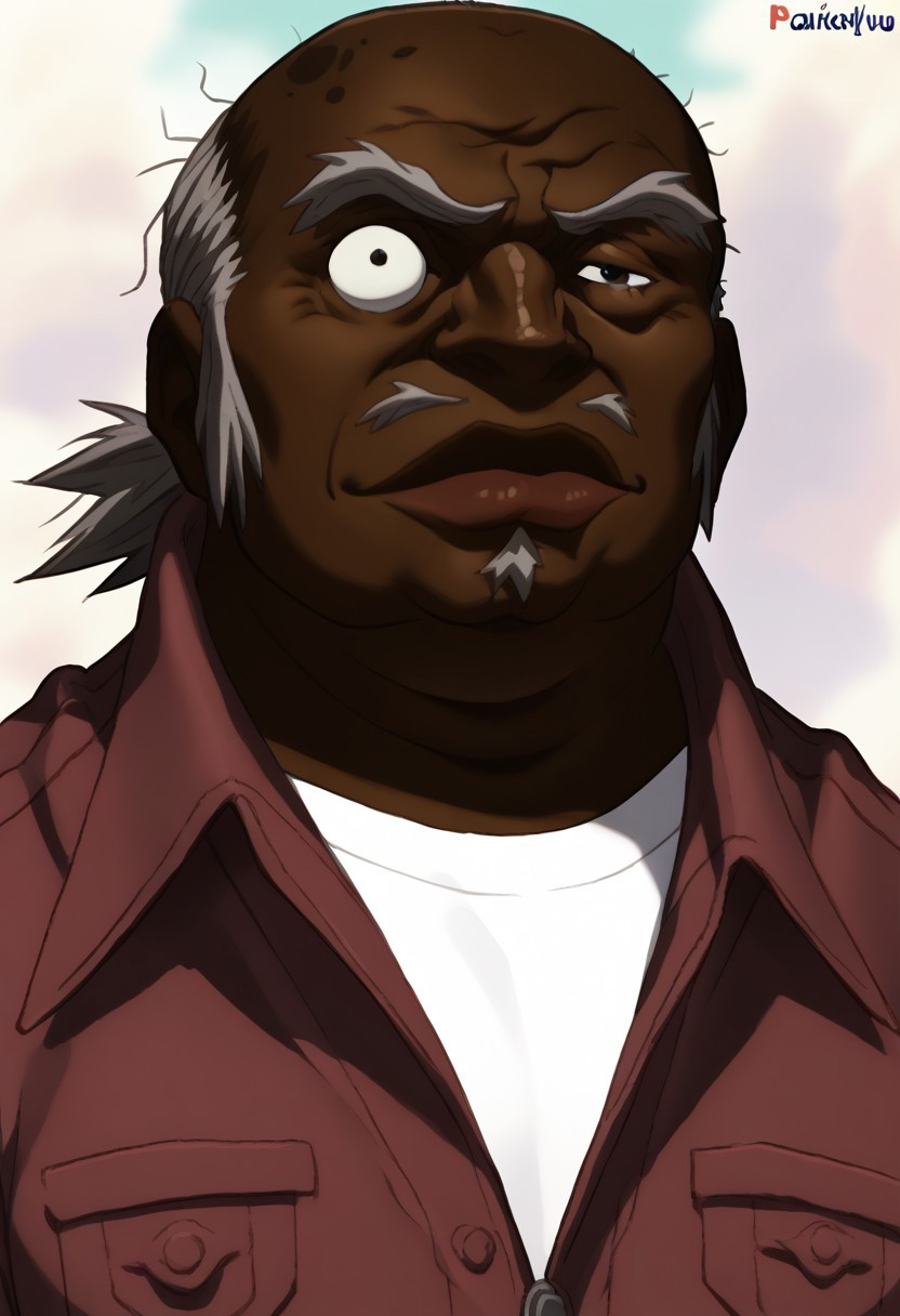 score_9_up, score_8_up, score_7_up, solo, 1boy, uncle_ruckus, fat, white shirt, jacket, portrait,