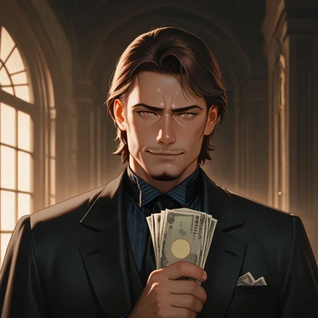 masterpiece, best quality, amazing quality, absurdres, newest, detailed background, definition so sharp, Ultra-HD, 8K cinematic, very awa, impressionate, amazing quality, highres, 
solo, male focus, manly, shadow, shiny skin,
shimonmakusu, shimon_brunette, shimon_orange eyes, 1boy, short hair, stubble, goatee, mature male, aristocrat, gloomy, regal, period_clothing, manor, dark_decor, cryptic_smile, enigmatic, distant, old_money, velvet, silver_fox, shadows, sophisticated