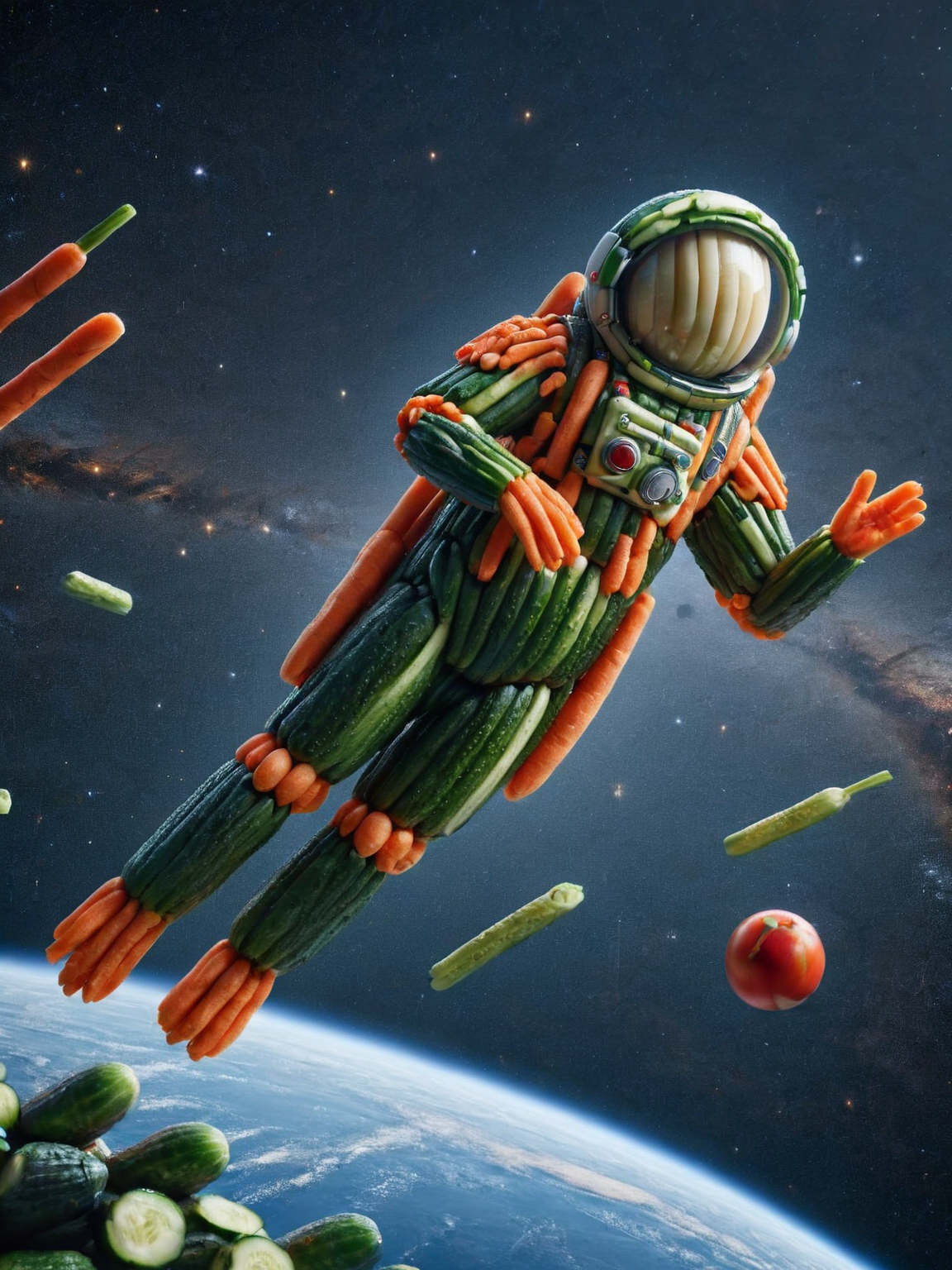 An ais-dipperz astronaut floating in space outside a spacecraft, Earth in the background <lora:Dippers_Style_SDXL:1>