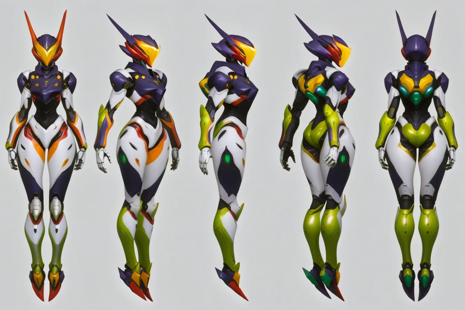 (GENERAL:0), mecha, robot, masterpiece, best quality, very aesthetic, absurdres, solo, standing,
(VIEWS:0), full body character turnaround of mecha,
Multiple views of the same mecha, (simple background, white background:1.2), multiple views, side view, back view, front view,
,
mask, helmet,
(Creature Ref:0),
Gopher\(animals\)
ï¼
(Mecha Ref:0),
EVANGELION EVA-01 TEST TYPE,
plate armor, power suit, alien,
android, cybersuit, upper armor, mechanical arms, machinery, prosthesis,
(bodyshape:0), Slim and toned body,
(clothing:0), (Lightweight windbreaker and leggings:0.6),
(sliver
Victorian theme character design:1.1),
<lora:MechTurnXLRemix_v1:.5>
<lora:MechTurnXL_v1:.5>
<lora:ClothTurnXLRemix_v1-000004:.25>
<lora:ClothTurnXL_v1-000004:0.25>
<lora:CharTurnXL_v2:0.25>
<lora:xl_more_art-full_v1:.25>,
<lora:Alphonse Mucha Style:.1>, Alphonse Mucha Style page
<lora:å½é£æç»SDXL:.1>
<lora:mecha:.2><lora:EnvyMechaGirlXL01:.5> <lora:EnvyMechaGirlXL02:.38>