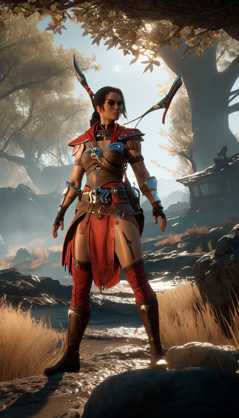 professional 3d model Cinematic scene, hero view, d4r rogue <lora:diablo_4_rogue_v0.0.3:1>, action pose, nature, detailed background, masterpiece, best quality, high quality, absurdres . octane render, highly detailed, volumetric, dramatic lighting