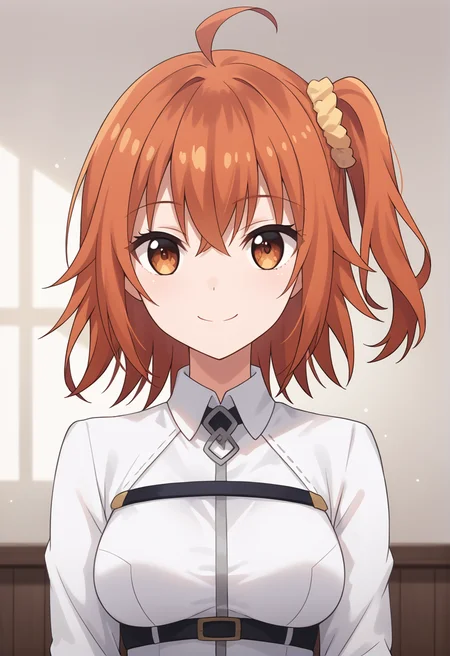 score_9, score_8_up, score_7_up, source_anime, masterpiece, best quality, highly detailed background, cinematic lighting, detailed eyes, detailed pupils, perfect face, Fujimaru Ritsuka, unique outfit, side ponytail, upper body, front view, cute, smile, Chaldea, room,
<lora:Fujimaru Ritsuka (Female)_Pony:0.8>