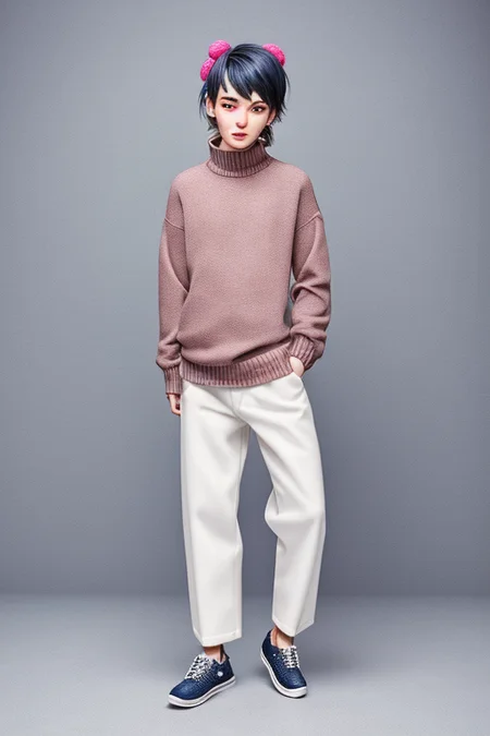 (bada-club:1.0), with pants and a sweater and shoes