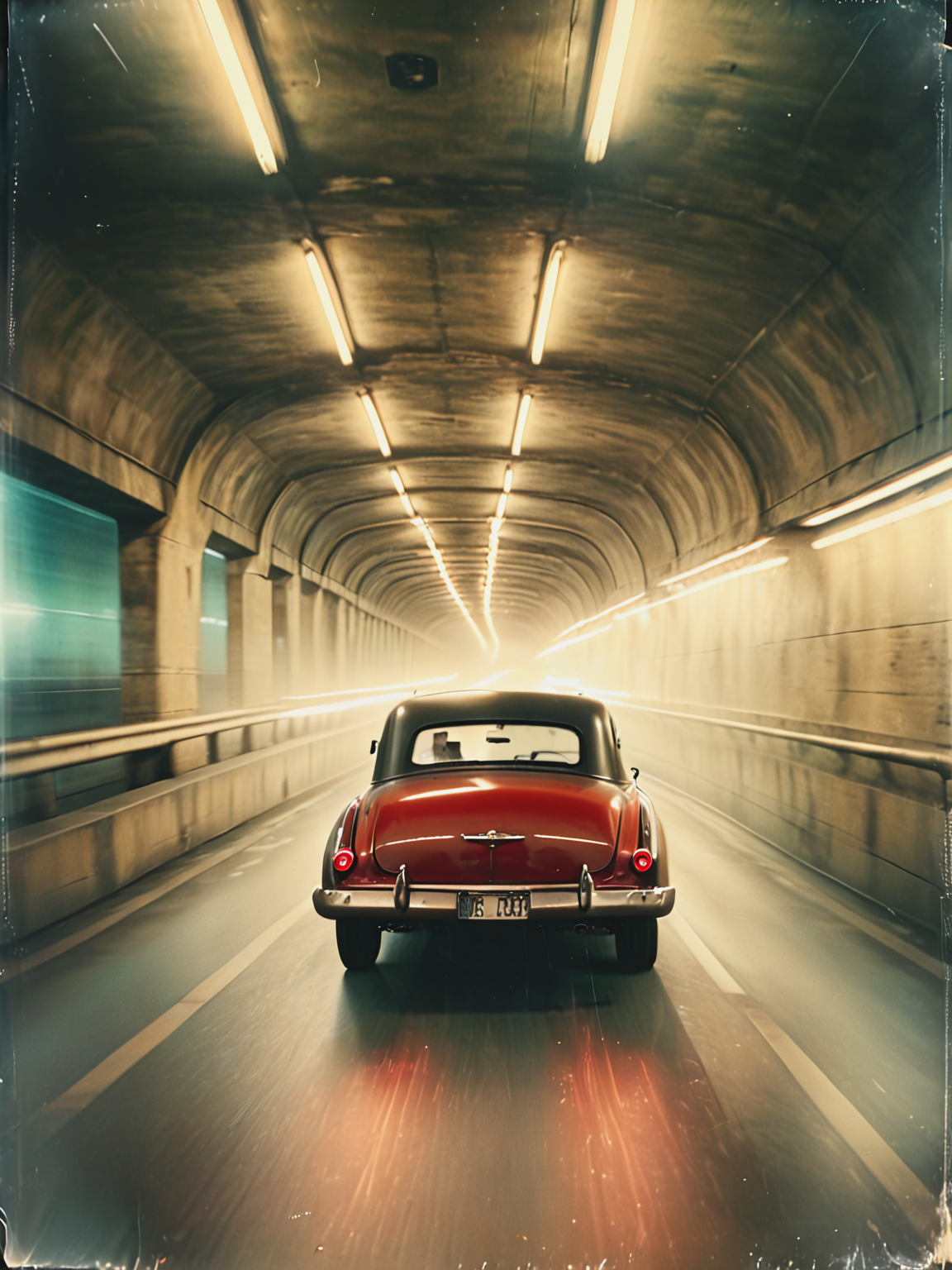 35mm Vintage photo of, Vintage Car Driving Through Stunning Underpass,   <lora:Vintage_Street_Photo:0.85>