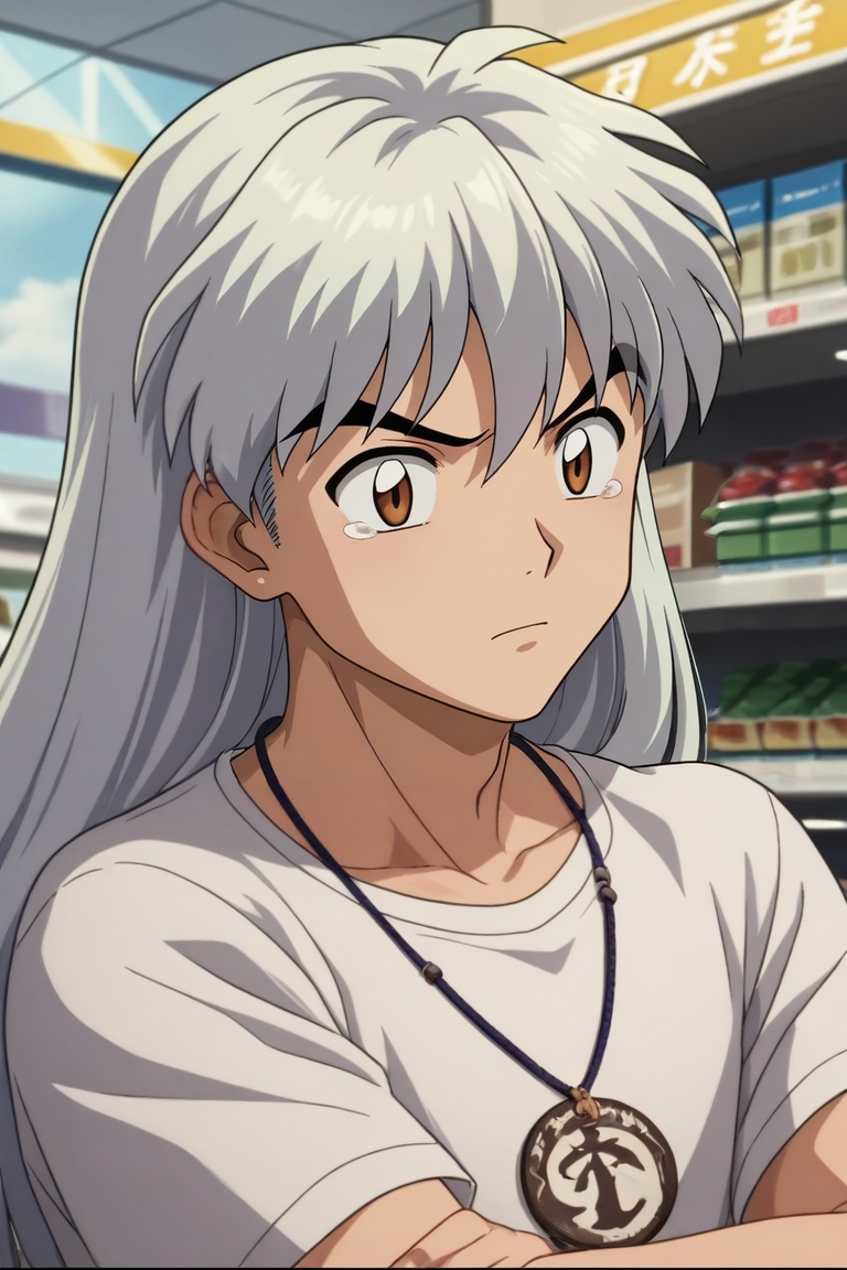 score_9, score_8_up, score_7_up, source_anime, rating_safe, intricate details, anime screencap, anime coloring, official style, , , 1boy, solo, male focus, <lora:inuyasha_pony:0.82>, inuyasha, black hair, brown eyes, necklace, jewelry, , , from side, shopping mall, stores, signs, day, clouds, lying, on stomach, tearing up, , <lora:sdxl_lightning_8step_lora:1>