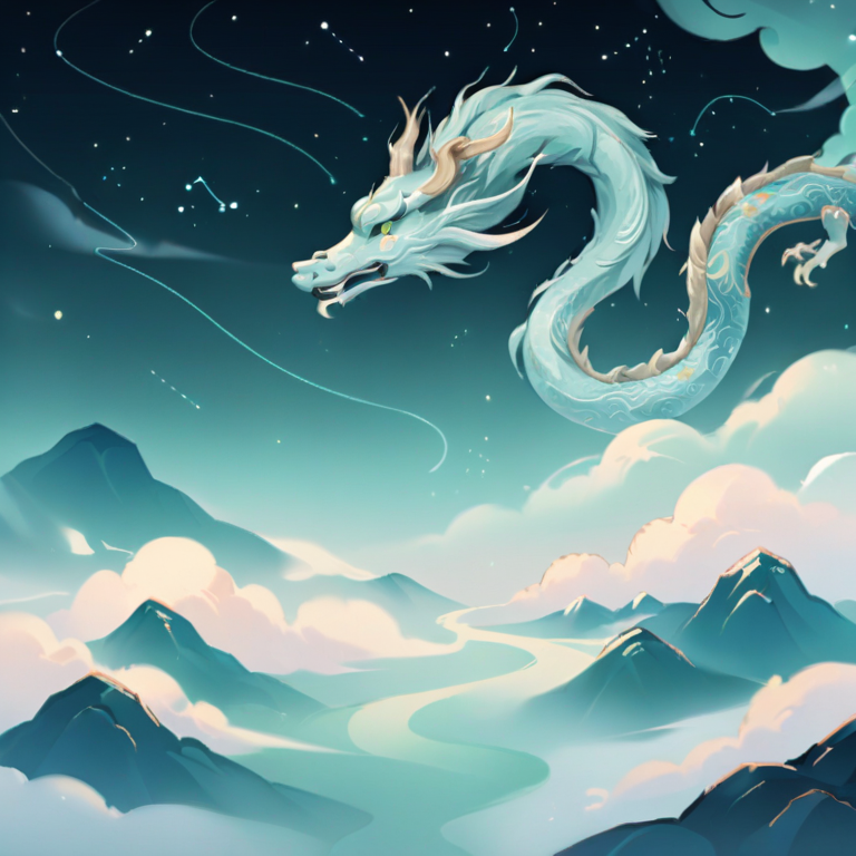 cloud patterns,mountain patterns,chinese dragon,Vortex cloud,Stars,constellations,lines,mint green,8k,best quality,masterpiece,highres,absurdres,edgQuality,<lora:DetailedEyes_V3:1>,<lora:WildcardX-XL-Detail-Enhancer:1>,<lora:yuanzun-000160:0.6>,Ancient China,<lora:add-detail-xl:1.5>,
