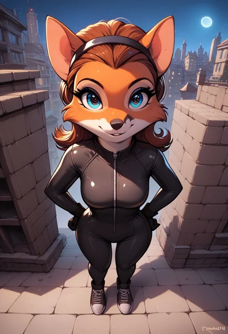 score_9, score_8_up, score_7_up, score_6_up, score_5_up, score_4_up, source_furry
night city, night, city background, moon in the sky
1girl, anthro fox, femme_appeal, black bodysuit, full body, detailed face, detailed eyes, looking at viewer, climbing the wall, upper angle view, close view