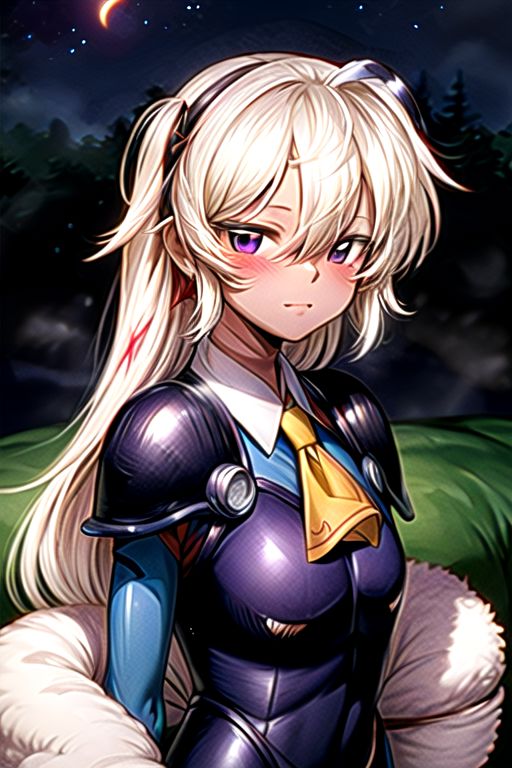 best quality 1girl Setsun4 solo long hair,  (night time) forest background black hair very long hair purple eyes multicolored hair armor, small, (fur trim) (medium body),<lora:EMS-179-EMS:0.800000>,<lora:EMS-293862-EMS:0.800000> bow, hair_bow, hair_tubes, red_bow, brown_hair, long_hair, bangs, ascot, frilled_bow, yellow_ascot, blush, smile, hair_between_eyes, athletic, armor, miko, strengthmda,  Smiling, happy, helmet