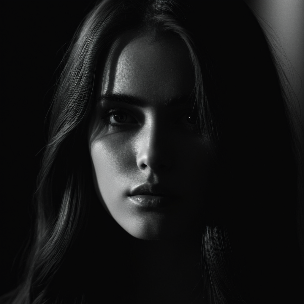 cinematic film still of  <lora:Low-key lighting Style:1>
dim light, low light, dramatic light, partially covered in shadow, a woman with long hair and a black background Low-key lighting Style,solo,looking at viewer,bangs,simple background,1boy,hair between eyes,monochrome,greyscale,male focus,parted lips,lips,black background,portrait,close-up, shallow depth of field, vignette, highly detailed, high budget, bokeh, cinemascope, moody, epic, gorgeous, film grain, grainy