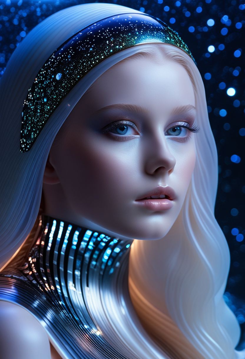 standing, long shot, highest esthetic score, photo of an exquisitely beautiful pale skin  european 1girl, 20yo, modern implementation of sci-fi  "botichhelli The Birth of Venus" fantastic epic masterpiece, starlight falls on beautiful young face. Depth of field, insane details:1.4,  ultra detailed, absurdres, 1:280f Zeiss lens, long aperture, abalone shell, fiery opal, platinum, obsidian ,feet in the shell, extraterrestrial sight, intricate background