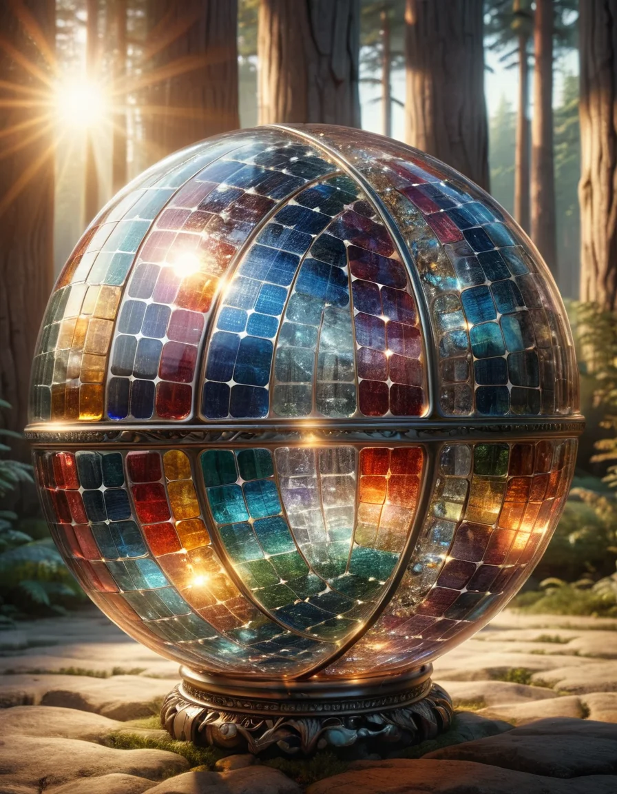sparkling magical fantasy Magical orb, made out of transparent multicolored glass, light shines through, magical artifact, very detailed, amazing quality, intricate, cinematic light, highly detail, beautiful, surreal, dramatic, warm colors, made out of ral-phtvoltc <lora:ral-phtvoltc-sdxl:1>