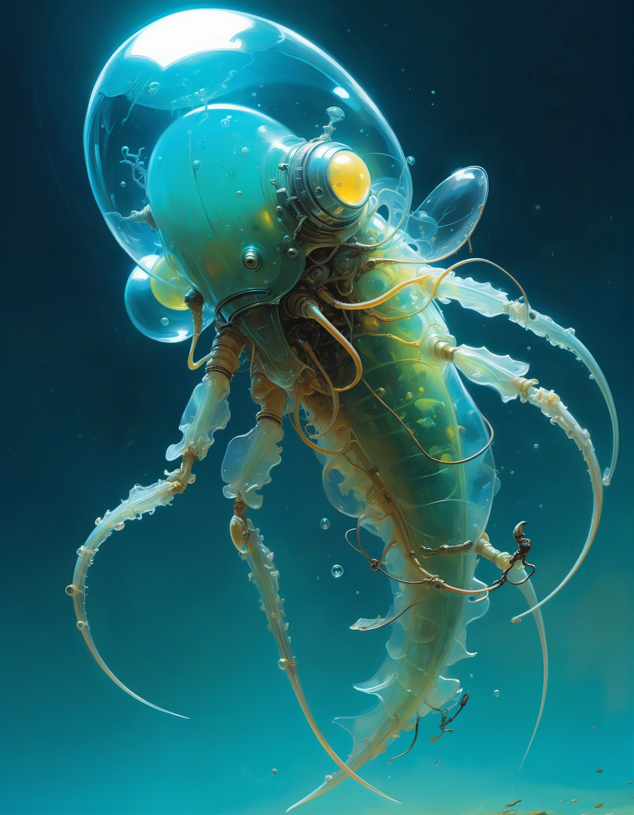 science fiction, translucent bioluminescent creature, by Greg Simkins and Moebius , in the style of Adrian Ghenie, hyper detailed, intricate, poster art, Artstation,  (intricate details, masterpiece, best quality:1.4)
<lora:add-detail-xl:0.5> <lora:xl_more_art-full_v1:0.5>