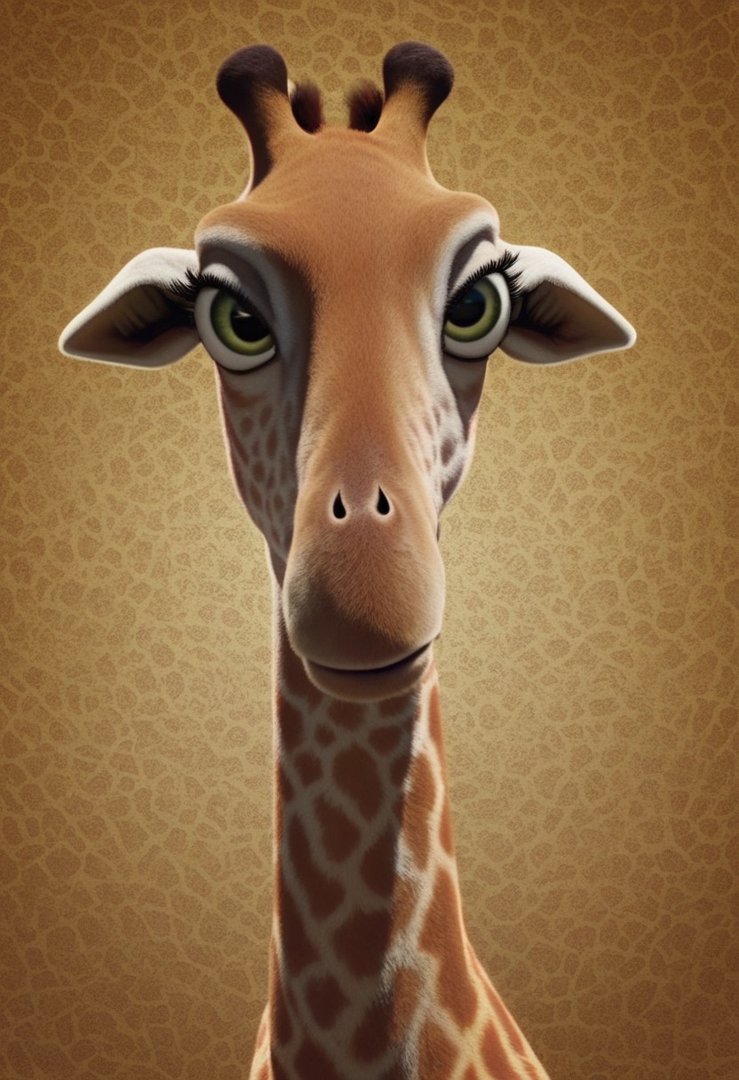 bridget (the wild), 1girl, female giraffe, feral, two-toned fur, cream fur, orange spots, green eyes, eyelashes, long neck, score_9_up, score_8_up, score_7_up, looking at viewer, smug, ultra detailed, detailed background, zoo background, masterpiece, best quality, 8k, realistic, 3d, portrait, cowboy shot
