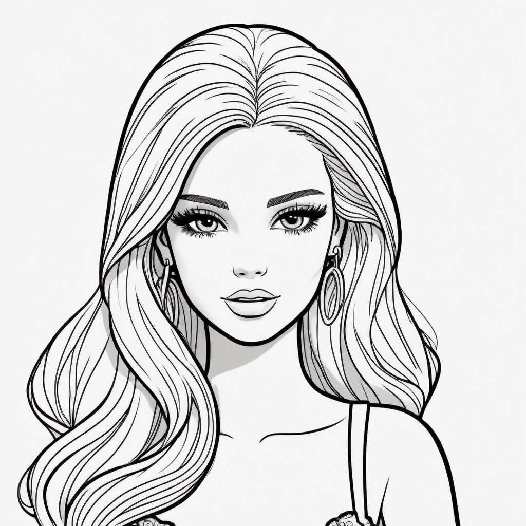 black and white, line art, coloring drawing of barbie <lora:Coloring_book_-_LineArt:0.6>, white background, thick outlines