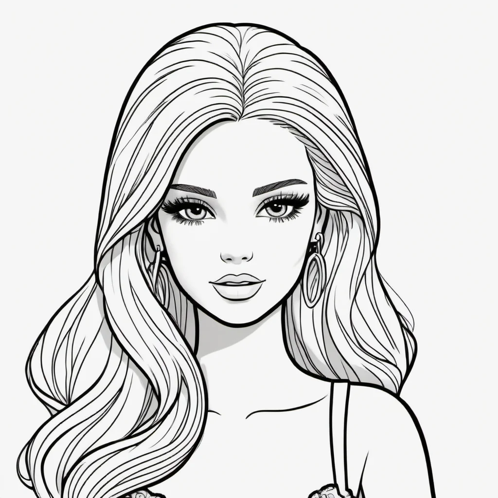 black and white, line art, coloring drawing of barbie <lora:Coloring_book_-_LineArt:0.6>, white background, thick outlines