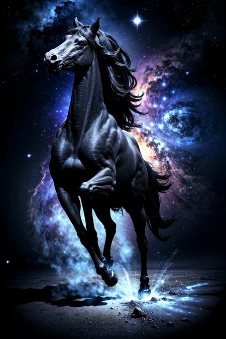 (cosmic black horse), universe, nebula, star cluster, galaxy, starry sky,(giant eyes) <lora:SyFyEye1_v1.0:0.5> <lora:EdobHorse_v1.0:0.5>