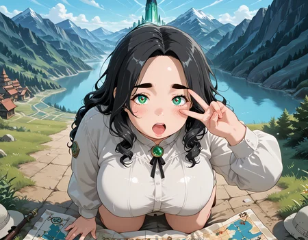 IllusP0s, PonyScores7, source_anime, ah1, IllustriousQual, interesting, exciting, spectacular, wonderful, amazing quality, absolutely eye-catching, very awa,
BREAK <lora:xl_more_art-full_v1:0.2>, <lora:aesthetic_anime_v1s:0.2>, <lora:detailxl:0.2>, detailxl, amazing quality, best aesthetic, absurdres, illustration, Volumetric_Lighting, ultra-detailed, very aesthetic, intricate details, best_quality, lazympos, <lora:Add_Details_v1.2:0.4>, <lora:quality_modifiers_masterpieces_v1:0.2>, anime style, <lora:HDA_Detailer:0.3>, <lora:natsumi_style:0.2>, <lora:by_usakun-pony:0.2>, by usakun, <lora:Akina_Bbw_Style_-_PonyXL:0.2>, AkinBw,
BREAK (((v over eye))), dynamic pose,
BREAK 1girl, mature female, (curvy), round-chin, caucasian, <lora:ETO_OC_Illustrius:0.5>, eto_oc, skindentation, (plump), thick thighs, wide hips, busty, voluptuous, round ass, {gigantic breasts|large breasts}, <lora:plussizegirls_IL:0.3>, <lora:plussizegirls_pony:0.3>, <lora:shinyskin2:0.2>, glistening skin, HDA_FatGirlXL, <lora:perfection style:0.2>, perfection style, perfection, 
BREAK ((Explore the ancient city in an archaeologist's outfit with a pith helmet and map)),
BREAK (curly hair), long hair, (black hair:1.4), (parted hair:1.7), messy hair, kinky curls, detailed hair, <lora:hairdetailpxl:0.2>, hairdetailpxl,
BREAK (half green and brown eyes), (colorful eyes), (multicolored eyes), (downturned eyes:1.4), expressive eyes, perfect eyes, eyes hd, detailed eyes, (round face:1.2), (thick eyebrows:1.3), (plump face), lips, <lora:Round_face:0.2>, iris lines, <lora:Detailed eyes-Illustrious:0.3>, iris and pupil, soft shimmer on the iris,
BREAK (((expression moaning softly kneeling expression))), Expressive, emotional, looking at viewer, Face Detailed, <lora:Expressive_H:0.2>, Expressiveh, <lora:Emotional_Anime_Expressions_PonyXL_Concept:0.2>, <lora:Best_Facial_Expression_LoRA_PONY:0.2>, looking at viewer, <lora:Detailed expressive EXEV style -XL Pony V1.0:0.2>, FaceDetail, <lora:Best_Facial_Expression_Helper_XTREME_ILLU:0.4>, kaogei,
BREAK (((a lofty mountain range, featuring towering peaks, swirling mists, a mystical ambiance))), (((corrupted file))), 4k, 8k, Ultra HD, Masterpiece, Best quality, Detailed background, foreshortening, extreme perspective, full_details, <lora:AddMicroDetails_Illustrious_v4:0.3>, addmicrodetails,