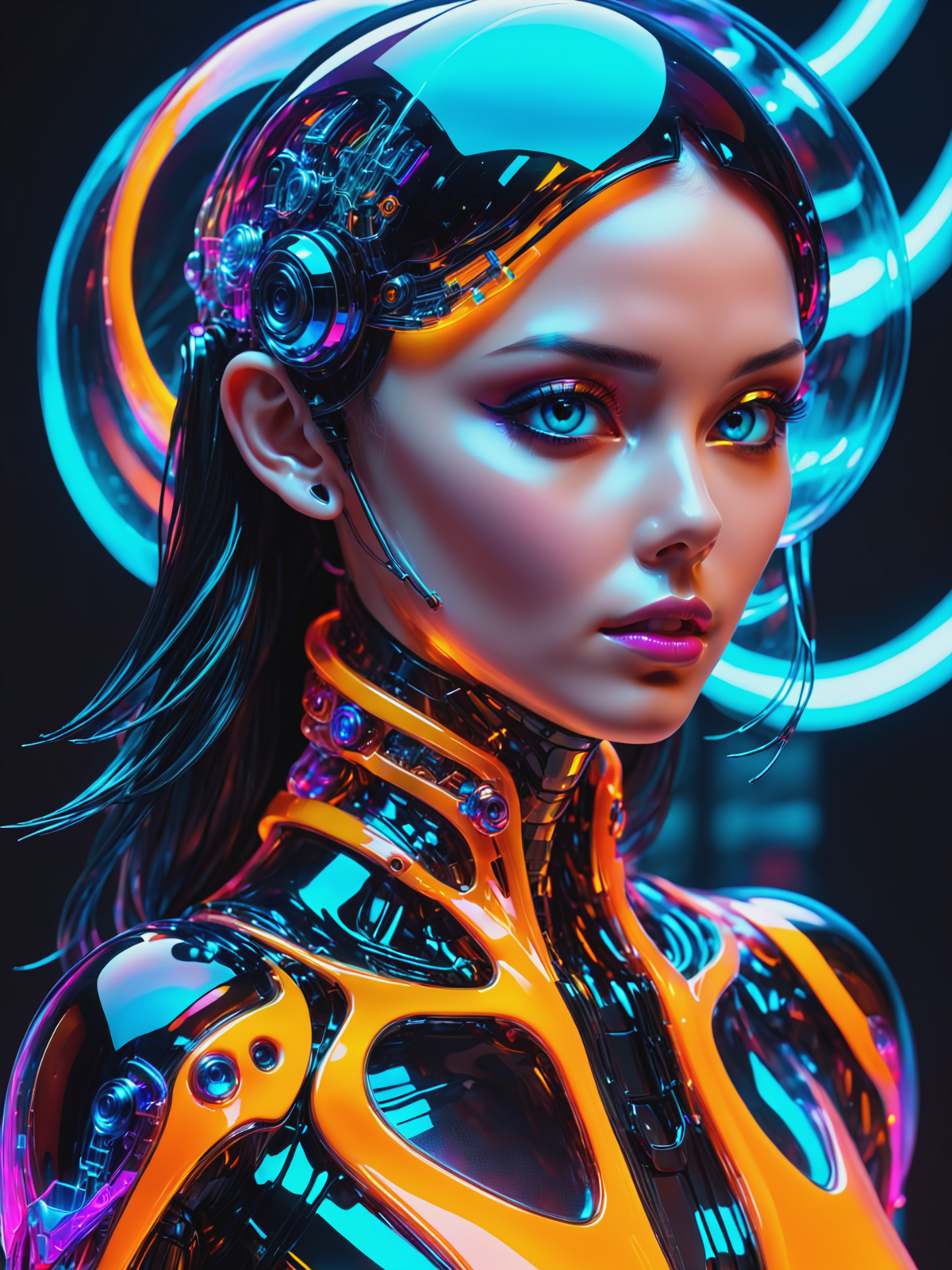 cyberpunk woman, Jed-Jly, Jed-CyFut, Futuristic, Neon,   <lora:JellyStyle:0.7>    <lora:CyberFuturisticStyle:0.7>, (masterpiece:1.2), best quality