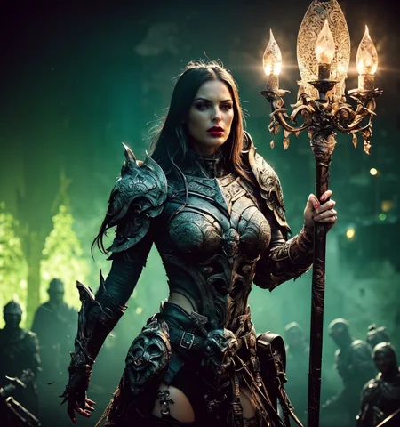RAW photo, (masterpiece:1.3), subsurface scattering, heavy shadow, (high quality:1.4), (intricate, high detail:1.2), professional photography, HDR, High Dynamic Range, realistic, ultra realistic, photorealistic, high resolution, film photography, ambient lighting, atmospheric effects, <lora:detail_slider_v4:2>, OverallDetail, Nadine, <lora:Nadine:1>, as a necromancer, dark lips, shoulder armor, staff, weapon, eerie green light, <lora:Necromancer:0.7>, <lora:zoom_slider_v1:-1>, <lora:cleavage:-1>, epiCPhoto