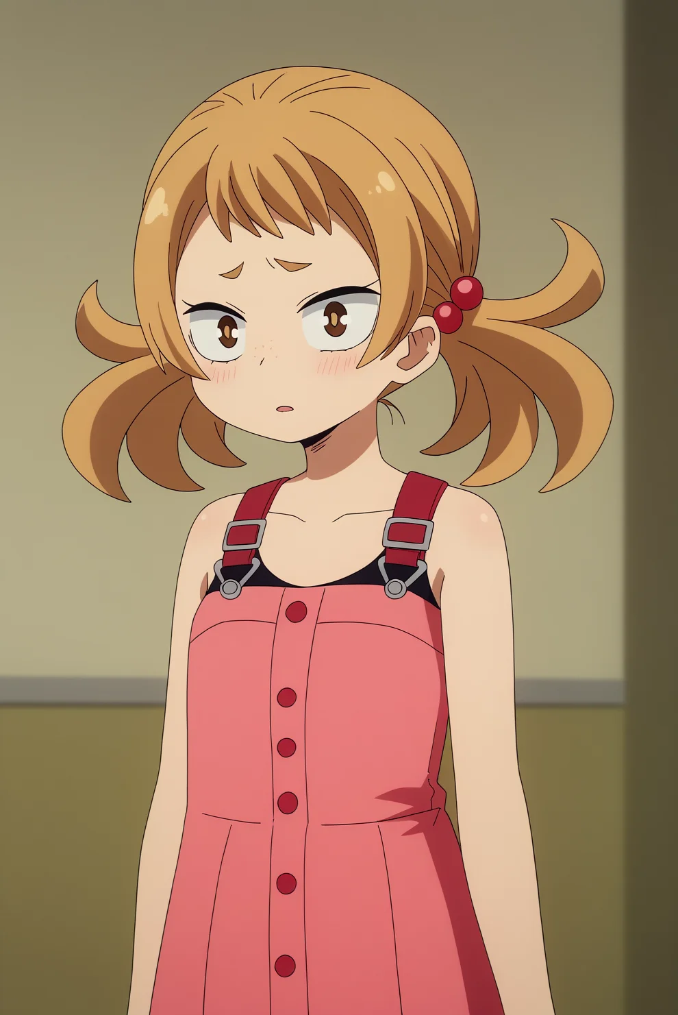 Mahoro shimano, pink dress, black shirt, solo <lora:Commision_MHA-Mahoro_shimano-PDXL-rnd89-000002:0.8>