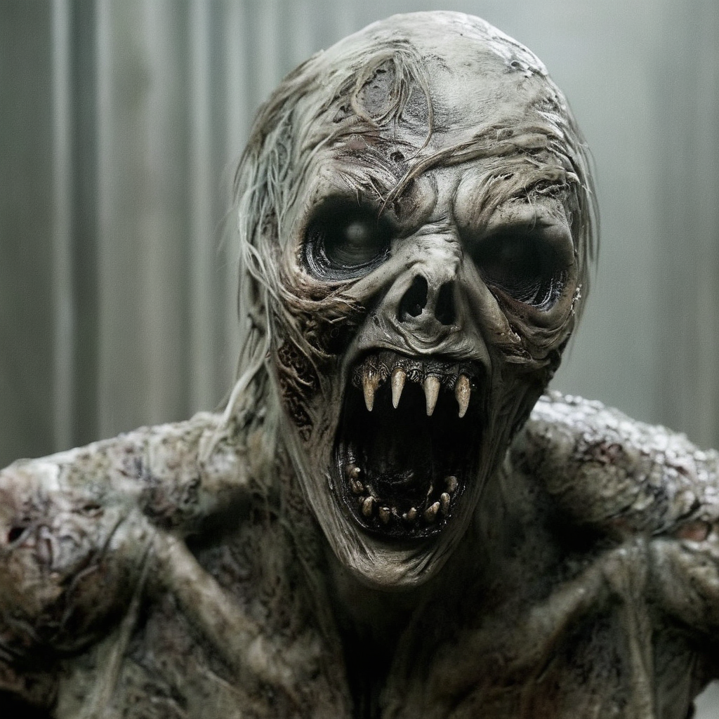 Horror-themed,  <lora:perfection style:0.5> <lora:detailed:0.5> perfection detailed
 <lora:Sairento Hiru style:0.9>
In the mysterious New England town of Silent Hill Monsters and Creatures a close up of a zombie person with a mouth full of zombie teeth,wicked,evil,solo,open mouth,teeth,blurry,no humans,depth of field,sharp teeth,monster,realistic,horror (theme) , cinematic, supernatural, horror style, Sairento Hiru style, Eerie, unsettling, dark, spooky, suspenseful, grim, highly detailed