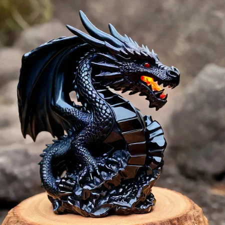 dragon breathing fire made out of obsidian <lora:Obsidian SDXL:1>