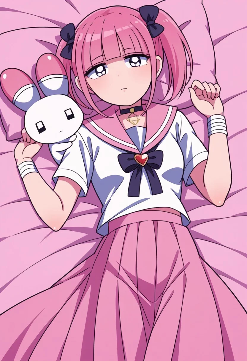 score_9, score_8_up, score_7_up,
masterpiece, best quality, detailed, amazing quality,
detailed background, bedroom, messy room,
detailed eyes, clean eyes,
dynamic pose, laying on bed, laying on back,
easynegative,
solo, 1girl, menhera-chan, usatan, shool uniform, serafuku,