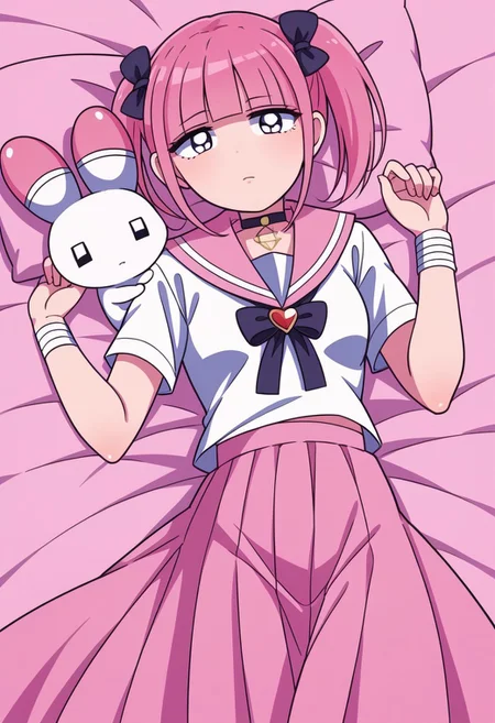 score_9, score_8_up, score_7_up,
masterpiece, best quality, detailed, amazing quality,
detailed background, bedroom, messy room,
detailed eyes, clean eyes,
dynamic pose, laying on bed, laying on back,
easynegative,
solo, 1girl, menhera-chan, usatan, shool uniform, serafuku,
