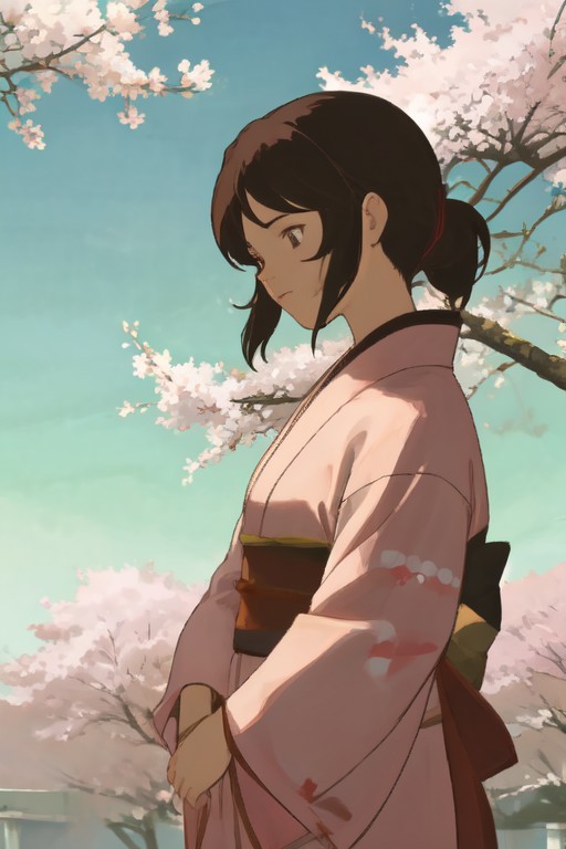 24 year old, japanese clothes, cherry_blossoms, 22 year old, 1gril, from side, highly detailed