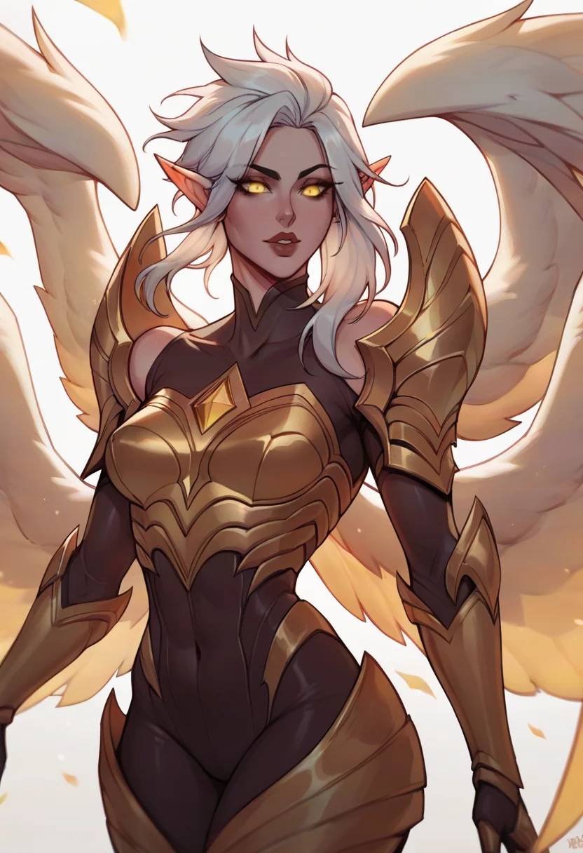 score_9, score_8_up, score_7_up, score_6_up, k4yle, kayle, 1girl, yellow eyes, long hair, pointy ears, white hair, wings, multiple wings, feathered wings, bodysuit, armor, breastplate, shoulder armor, gauntlets, <lora:Kayle_Default_v2:0.7>,portrait