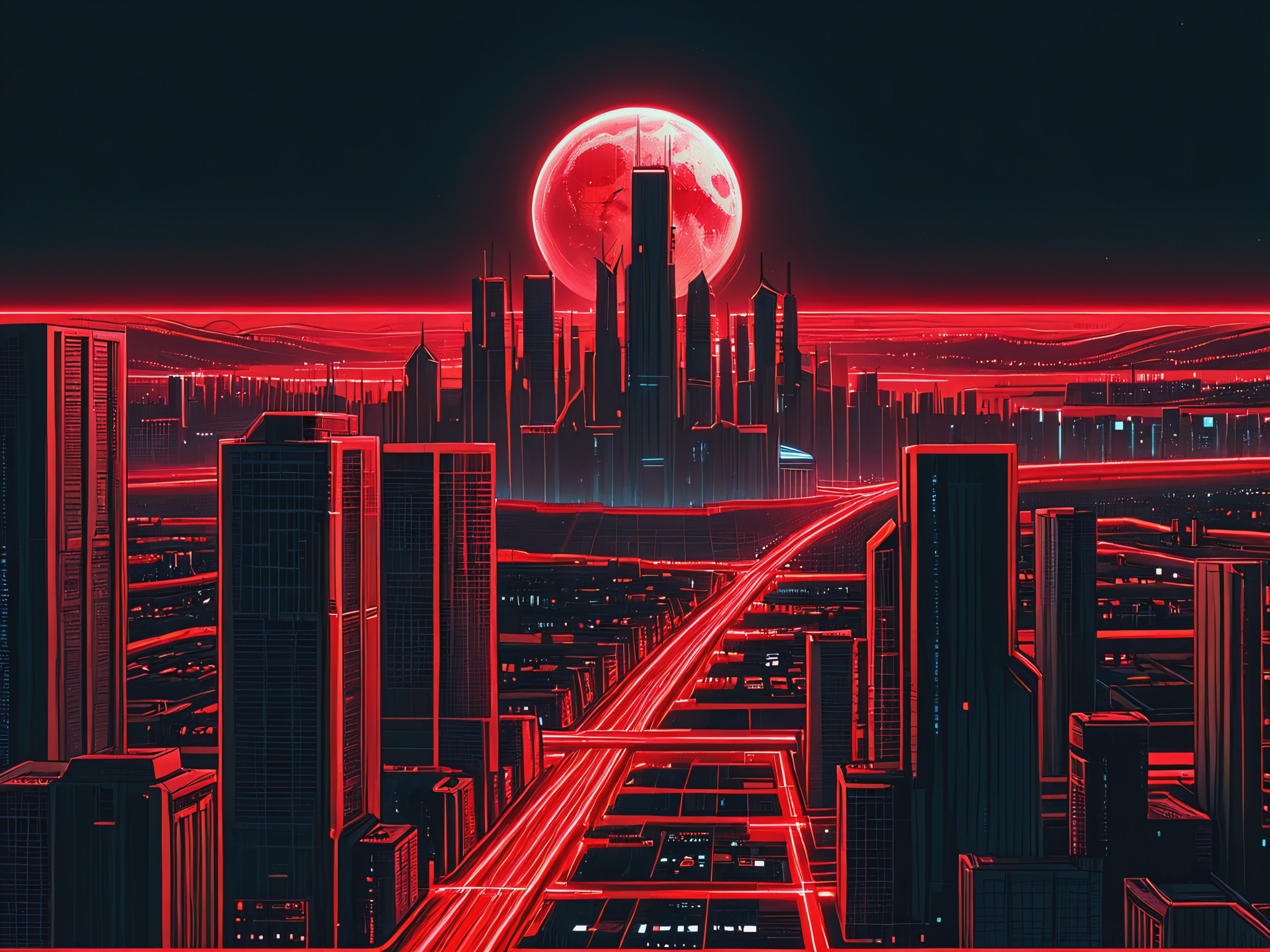 mad-cyberspace, cityscape, moon, red glowing outlines, grid, cyberpunk, 1980s, retro, scifi, <lora:Neon_Cyberpunk_Cyberspace_SDXL_v2:1>, (masterpiece:1.2), best quality