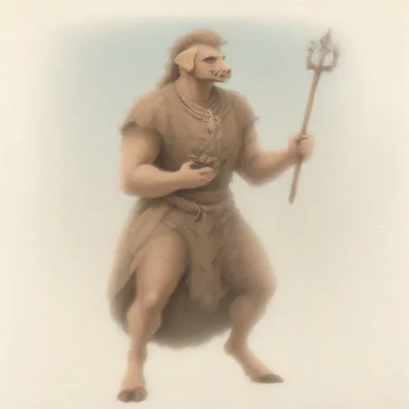 score_9, score_8_up, score_7_up, oblivionarts, Piglin, furry pig, fangs, empty eyes, female focus, solo, 1girl, brown mohawk, thick body, curvy figure, big breasts, large hips, brown loincloth, spear, beach background, traditional art, medieval aesthetic, best quality, detailed, masterpiece, Expressiveh, holding coconut, pamcocomat
